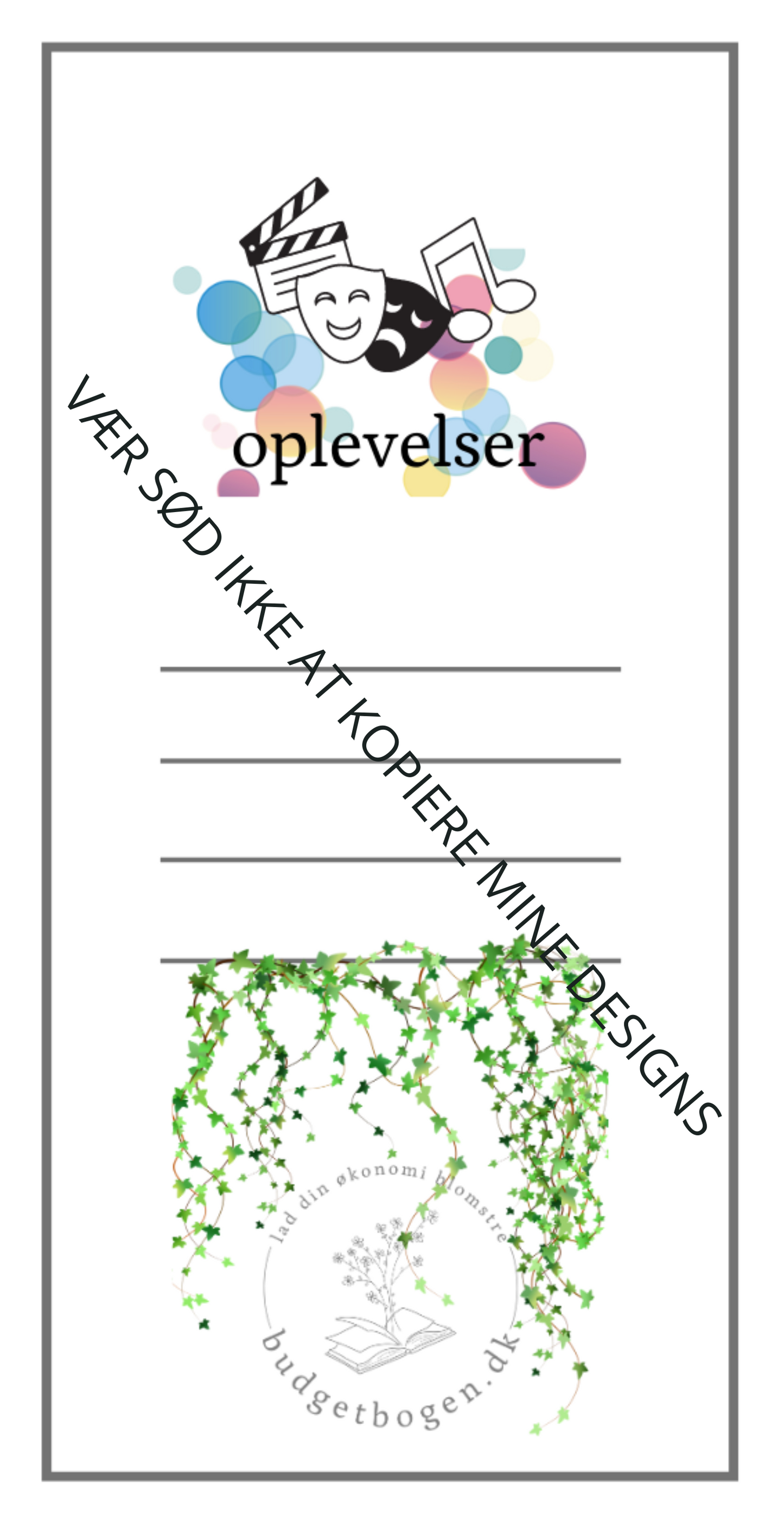 Oplevelser - kategoriark til lomme