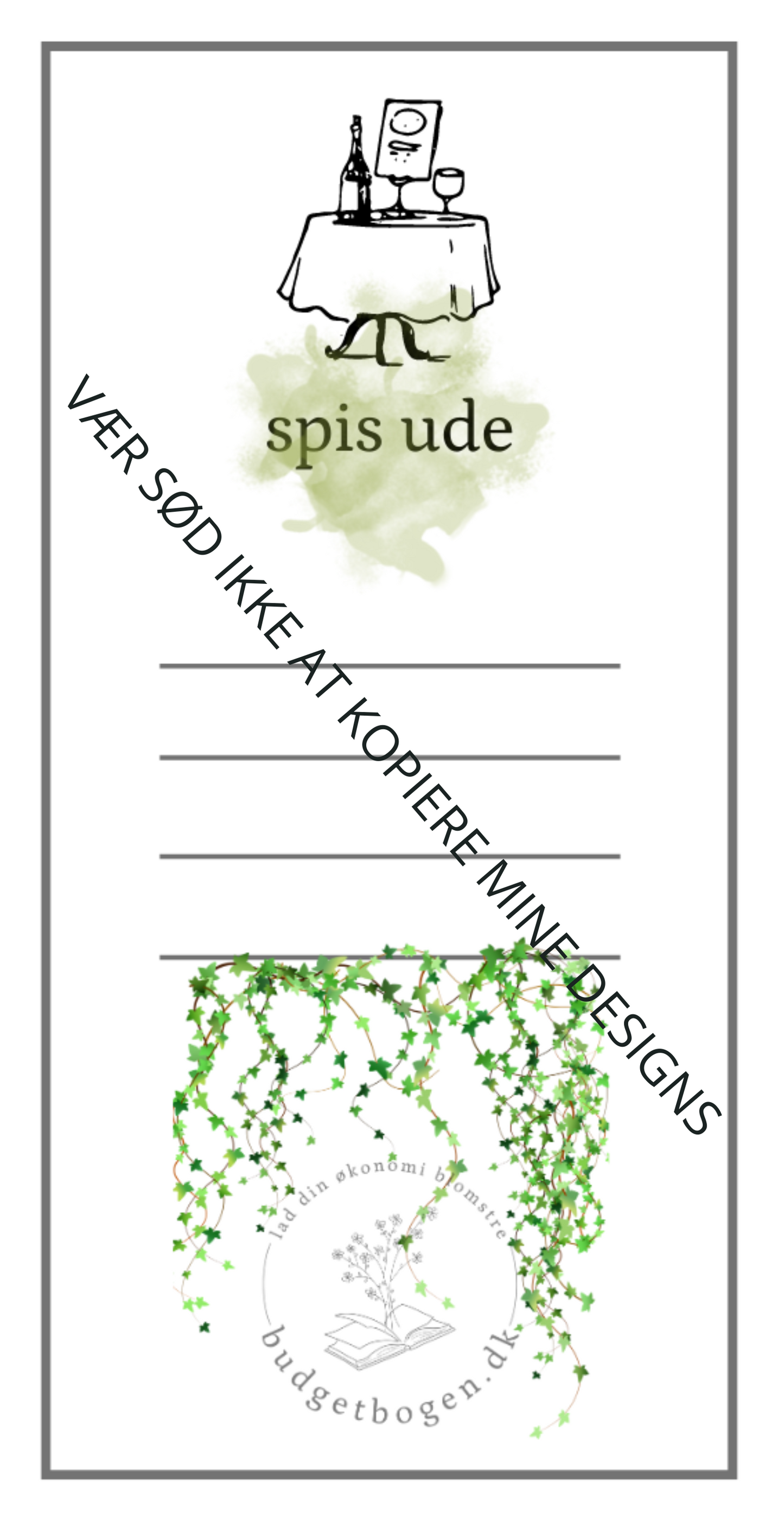 Spis ude - kategoriark til lomme