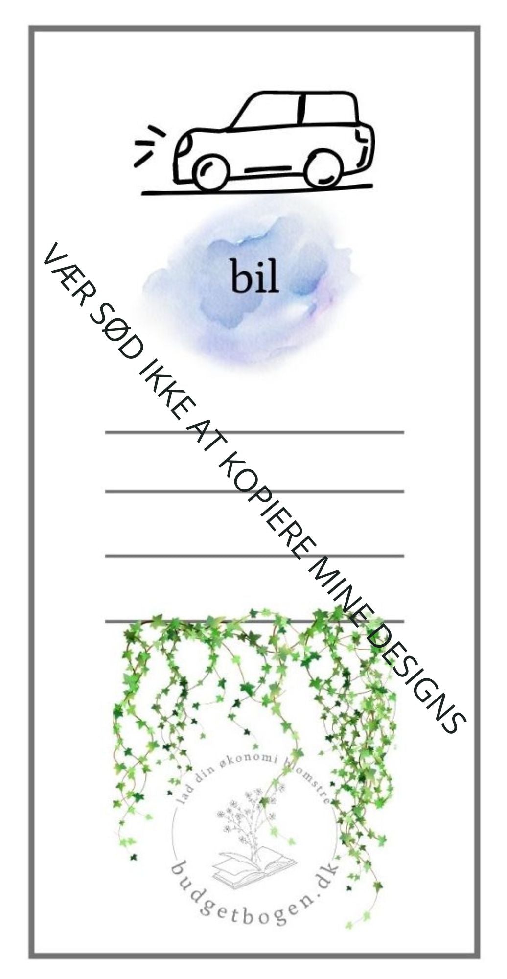 Bil - kategoriark til lomme