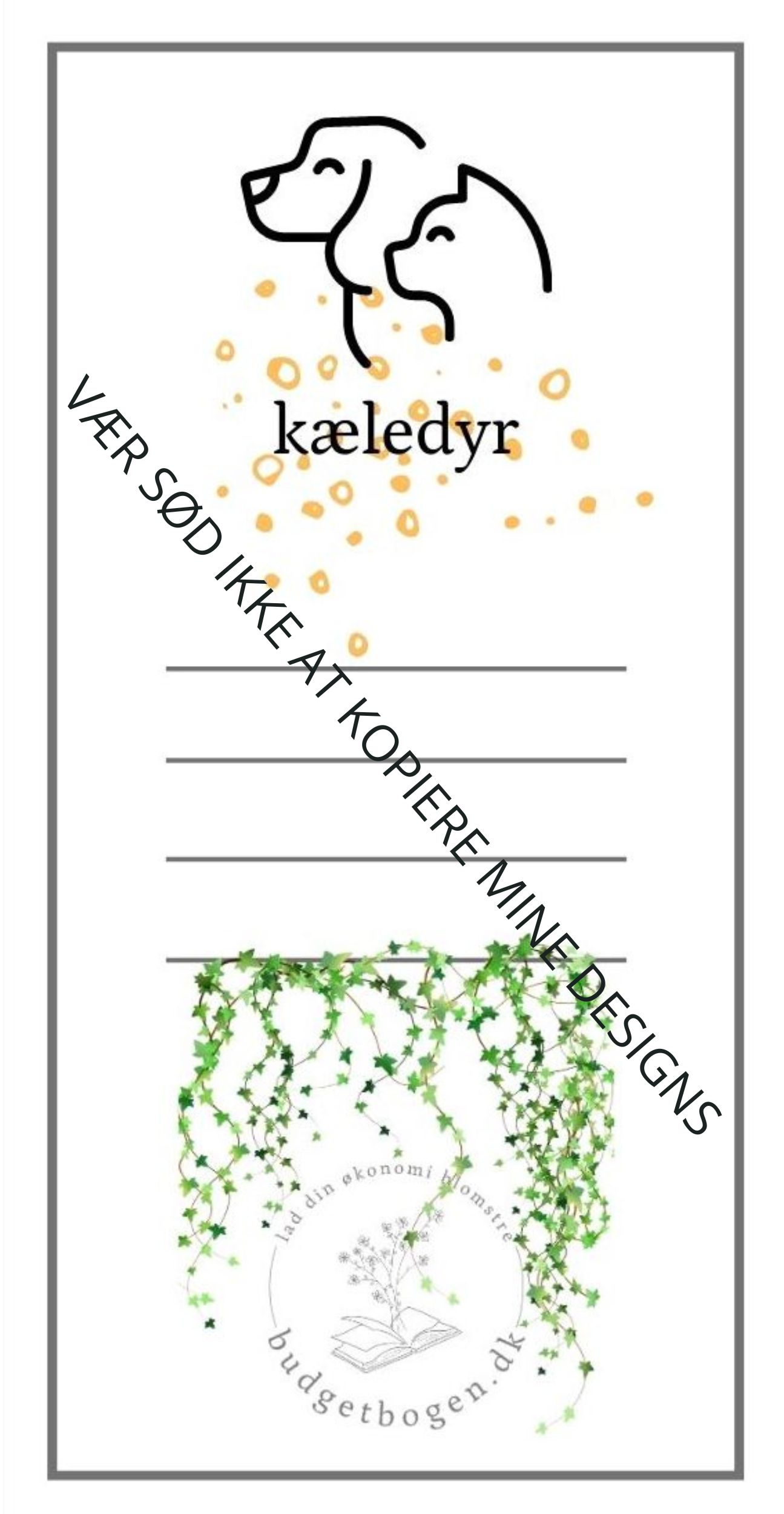 Kæledyr - kategoriark til lomme