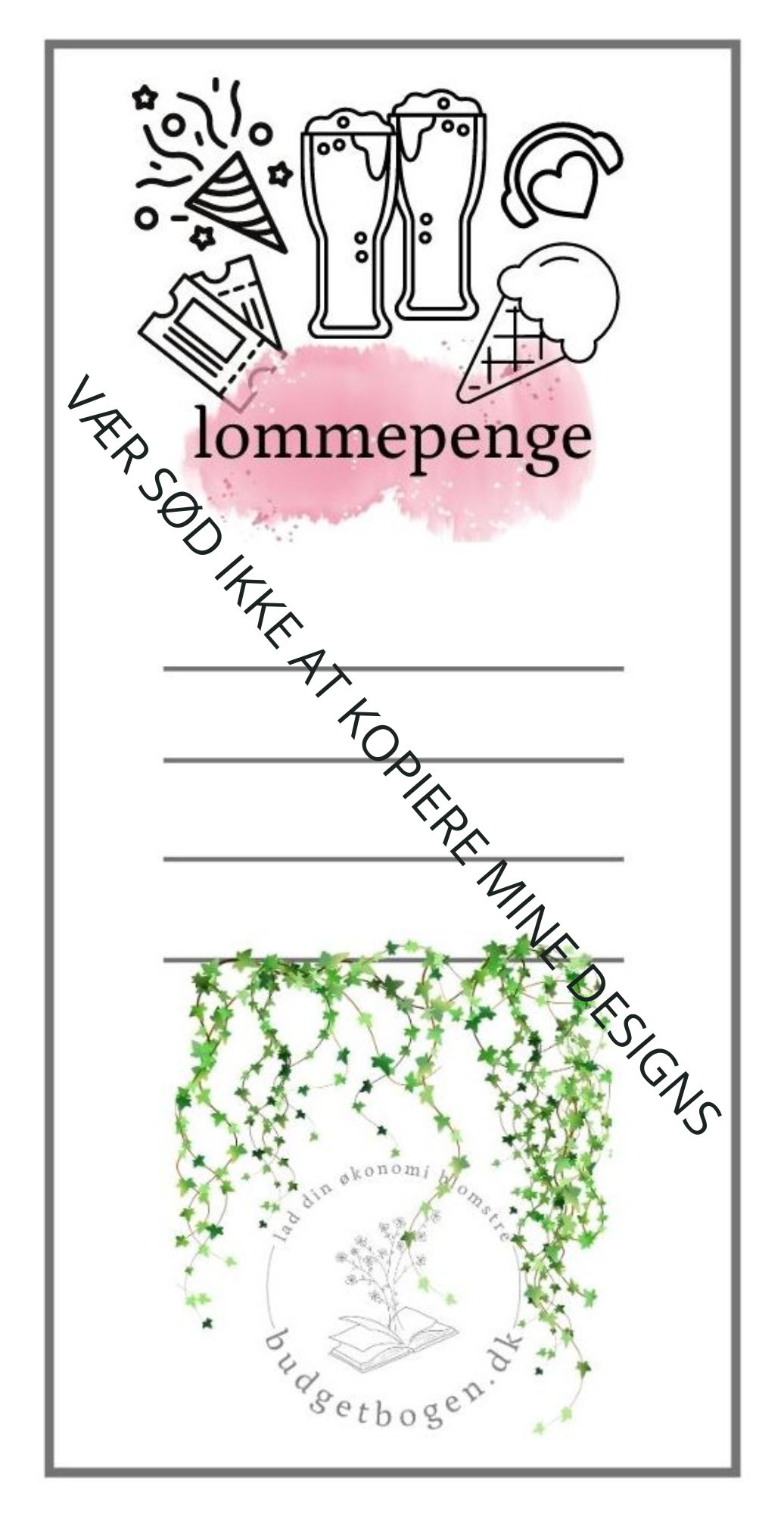 Lommepenge - kategoriark til lomme