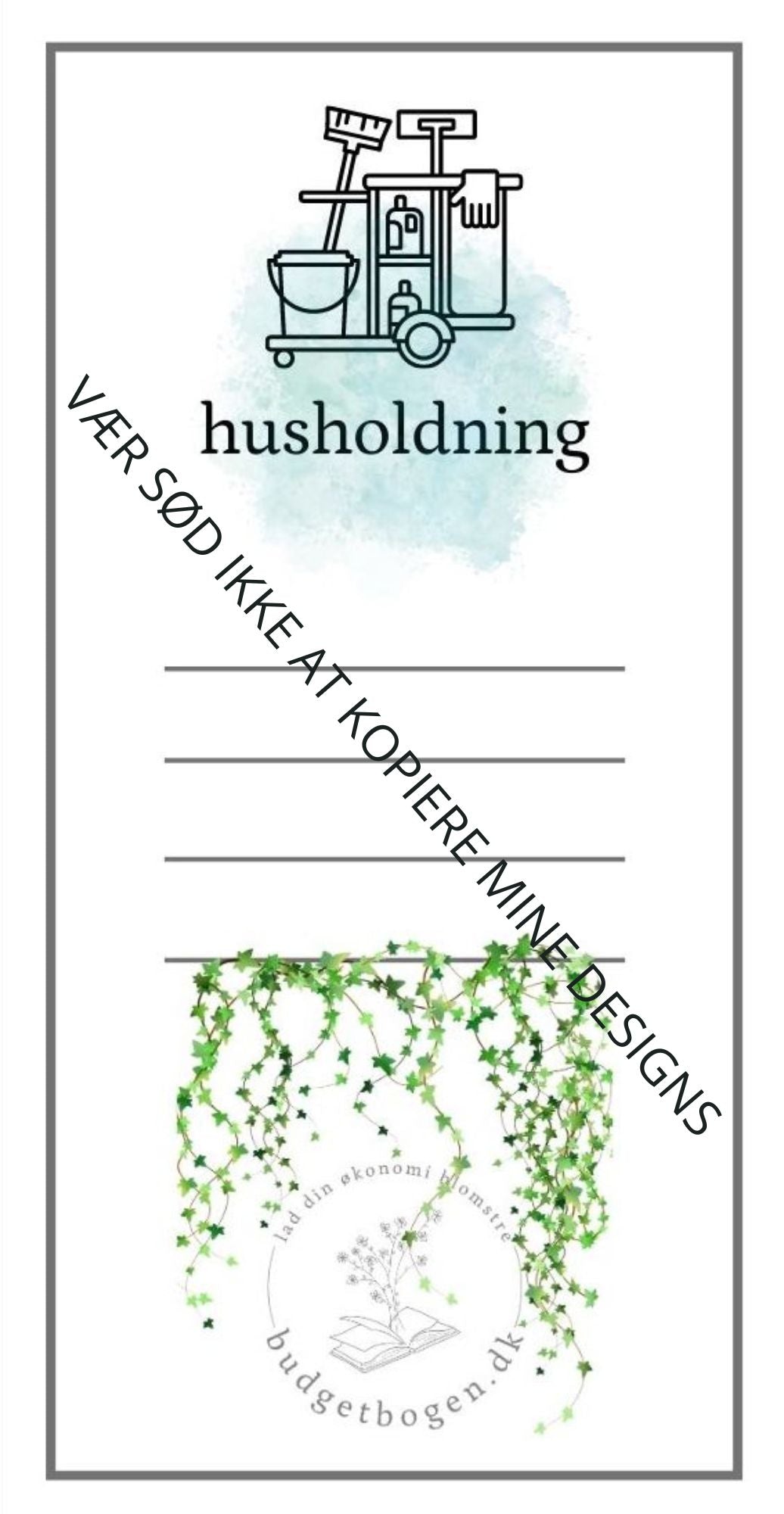 Husholdning - kategoriark til lomme